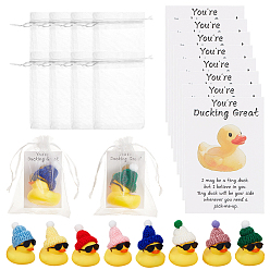 Mixed Color 24 Sets Plastic Duck Display Decotation, with Glasses & Polyester Fiber Hat, 24Pcs Organza Gift Bags & 24Pcs Duck Paper Thank You Greeting Cards, for Wedding Party Decotations, Mixed Color, 53x50x38mm