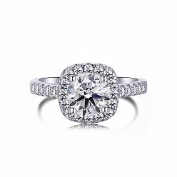 Прозрачный Родиевое покрытие 925 кольца на палец из стерлингового серебра, обручальные кольца, квадратный с фианитами для женщин, Реальная платина, прозрачные, 1.8 мм, размер США 7 (17.3 мм)