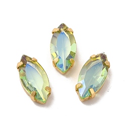 Перидот Эффект лунного света конский глаз пришить на стразах, многожильных ссылки, с золотыми тонами латунных зубьев, аксессуары для одежды, перидот, 15x7x4.5 мм, отверстие : 1 мм