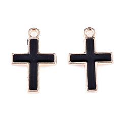 Черный Подвески из эмали и сплава, латинский крест, золотые, чёрные, 16.5x11x1.5 мм, отверстие : 1.5 мм
