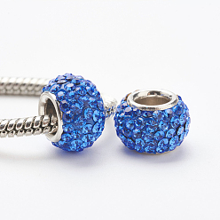 206_Sapphire Austrian Crystal European Beads, Large Hole Beads, 925 Sterling Silver Core, Rondelle, 206_Sapphire, 11~12x7.5mm, Hole: 4.5mm