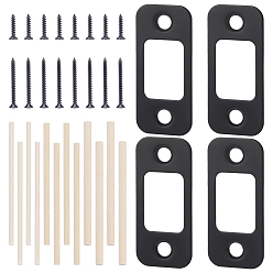 Black Stainless Steel Door Repair Strike Plate, with Wooden Sticks and Screw, Rectangle, Black, 25.5x56.5x2.5mm