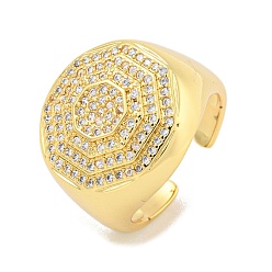 Настоящее золото 18K Покрытие стойки восьмиугольное латунное микро-паве, прозрачный кубический цирконий, кольца-манжеты на палец, широкое кольцо для женщин, без кадмия и без свинца, долговечный, реальный 18 k позолоченный, 20 мм, внутренний диаметр: регулируемый