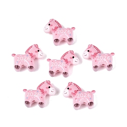 Pink Printed Opaque Acrylic Beads, Horse with Number 2026, Pink, 26.5x29x11.5~12mm, Hole: 2.8mm