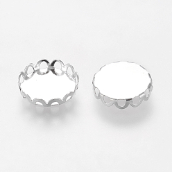 Серебро Латунный кружевной ободок, кабошон настройки, без кадмия и без свинца, плоско-круглые, серебряный цвет гальваническим, 12 мм