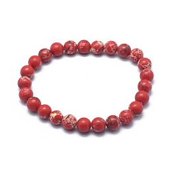 Imperial Jasper Synthetic Regalite Bead Stretch Bracelets, Round, Dyed, Red, 2 inch~2-3/8 inch(5~6cm), Bead: 5.8~6.8mm