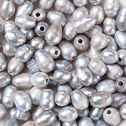Серый 50шт. жемчужные бусины с большим отверстием, бусины из натурального культивированного пресноводного жемчуга, окрашенные, рис, серые, 7~10x7~8 мм, отверстие : 1.8 мм