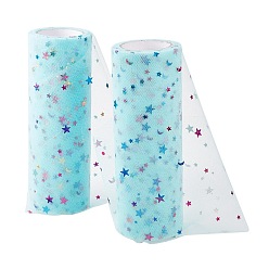 Аквамарин Сетчатые ленты с пайетками и звездами, тюль ткань, Тюль-рулонная ткань для юбки, аквамарин, 6 дюйм (15.24 см), о 10 ярдах / рулоне (9.144 м / рулон).