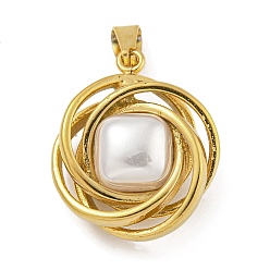 Круглые Ионное покрытие (ip) 304 подвески из нержавеющей стали, с подвесками из пластика с имитацией жемчуга ABS, цветок, круглые, 20.5x17.5x8.8 мм, отверстие : 4.5x3 мм