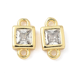 Настоящее золото 18K Латунные подвески-шармы с квадратным разъемом из прозрачного кубического циркония, долговечный, без кадмия и без свинца, стойки покрытие, реальный 18 k позолоченный, 10.5x5.5x2.5 мм, отверстие : 1.2 мм