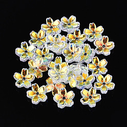 Прозрачный АВ Прозрачные гальванические стеклянные колпачки для бусин, 5-цветок сакуры, ясно AB, 10~11x4~4.5 мм, отверстие : 1.2~1.4 мм