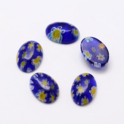 Medium Blue Handmade Millefiori Glass Cabochons, Oval, Medium Blue, 14x10x5mm