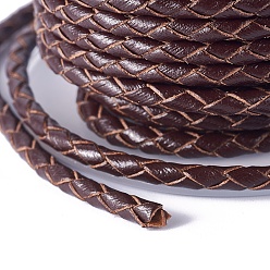 Coconut Brown Braided Cowhide Cord, Leather Jewelry Cord, Jewelry DIY Making Material, with Spool, Coconut Brown, 3.3mm, 10yards/roll