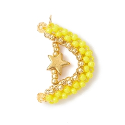 Желтый Стеклянные подвески из бисера, звезды и луна, с 304 кольцами из нержавеющей стали и стеклом, граненые, желтые, 27x17.5x5 мм, отверстие : 3 мм