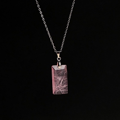 Розовый Кварц Ожерелья с прямоугольной подвеской из натурального розового кварца, ожерелья из нержавеющей стали для женщин, 15.75 дюйм (40 см)