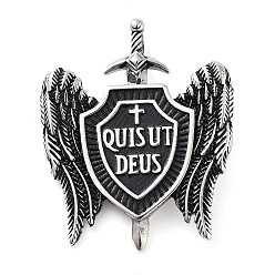 Античное Серебро 304 подвески из нержавеющей стали, щит архангела святого Михаила хаем, античное серебро, 41.5x33.5x3.8 мм, отверстие : 3.7x4.8 мм