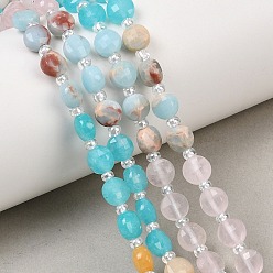 Смешанные камни Нити из окрашенного натурального белого нефрита, желтого авантюрина и синтетического камня шоушань, плоско-круглые, граненые, с бисером, 6~6.7x4~4.3 мм, отверстие : 1.1~1.3 мм, около 46 шт / нитка, 15.16'' (38.5 см)