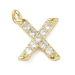 Letter X Латунные микропаве прозрачные подвески с фианитом, без кадмия и без свинца, долговечный, стойки покрытие, реальный 18 k позолоченный, Письмо X, 16.5x14.5x2.5 мм, отверстие : 2.5 мм