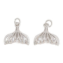 Платина Латунные подвески с фианитами, прелести рыбий хвост, без кадмия и без свинца, стойки покрытие, долговечный, платина, 15x16x5 мм, отверстие : 3.5 мм