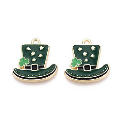 Темно-Зеленый Подвески из сплава с эмалью ко Дню Святого Патрика, шляпные прелести, золотые, без кадмия, без никеля и без свинца, темно-зеленый, 21.5x20x2.5 мм, отверстие : 1.8 мм