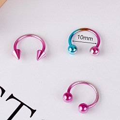 Ярко-Розовый 316l круглые/подковообразные кольца для носа из нержавеющей стали, ярко-розовый, 10 мм, штифты : 1.2 мм, 3 шт / комплект