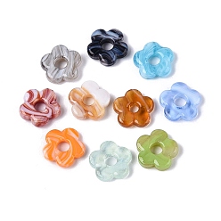 (52) Непрозрачная лаванда Двухцветные бусины ручной работы из стекла, изготовленные в Европе., бусины с большим отверстием, цветок, разноцветные, 15~16x15.5~16x3~4.5 мм, отверстие : 4~5 мм