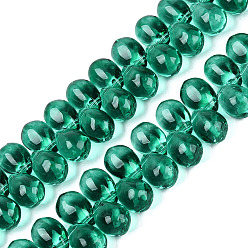 Meergrün Backfarbe transparente Glasperlenstränge, oben gebohrte Perlen, Träne, Meergrün, 13.5x9.5x9.5 mm, Bohrung: 1~1.2 mm, ca. 119~122 Stk. / Strang, 21.46~23.43 Zoll (54.5~59.5 cm)