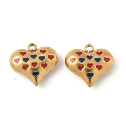 Настоящее золото 14K 304 нержавеющей стальной эмали подвески, сердце, реальный 14 k позолоченный, 14x15x5 мм, отверстие : 1.5 мм
