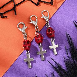 (123L) Белый крем непрозрачный блеск Украшения с подвесками в виде черепа из синтетической бирюзы, с застежками-лобстерами и 304 подвесками-крестиками из нержавеющей стали, огнеупорный кирпич, 39.5 мм