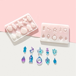 Звезда Силиконовые формы для подвесок своими руками геометрической формы, формы для литья смолы, для уф-смолы, изготовление ювелирных изделий из эпоксидной смолы, звезда/рыба/слезинка, 130x90x6 мм, отверстие : 1.5 мм, внутренний диаметр: 23~28x6~24 мм