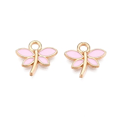 Pink Сплав эмали прелести, золотой свет, очарование стрекозы, розовые, 13.5x14.5x2 мм, отверстие : 2 мм