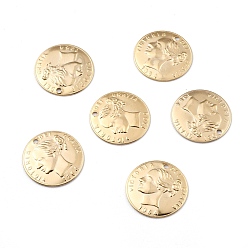 Настоящее золото 24K Латунь прелести, долговечный, подвески для монет, плоский раунд с королевой викторией, реальный 24 k позолоченный, 14x1 мм, отверстие : 1 мм