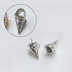 Platinum Brass Head Pins with Loop, for Ghost Witch Baroque Pearl Making, Ice Cream Cone, Platinum, 15x12mm