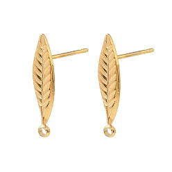 Золотой 304 Выводы серьги из нержавеющей стали шпилька, лист, с петлей, золотые, 19x5 мм, отверстие : 1.5 мм, штифты : 1 мм