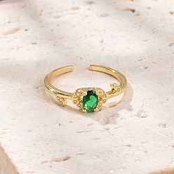 Настоящее золото 18K Кольца-манжеты для женщин с открытыми пальцами из латуни с микропаве из кубического циркония, долговечный, овальные, реальный 18 k позолоченный, овальный : 6x9 mm