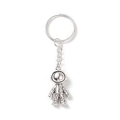 Antique Silver & Platinum Astronaut Tibetan Style Alloy Pendant Keychain, with Iron Findings, Antique Silver & Platinum, 8.35cm