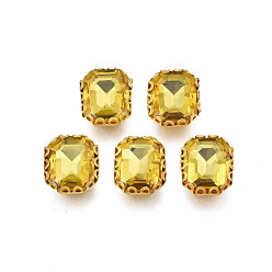Light Khaki Sew on Rhinestone, Transparent Glass Rhinestones, with Iron Prong Settings, Faceted, Rectangle, Light Khaki, 10.5x8.5x5mm, Hole: 0.9mm