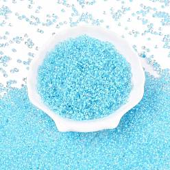 Светло-Голубой 8/0 внутри цветные прозрачные стеклянные бусины, слеза, Топ пробуренной, Небесно-голубой, 3~3.5x3x2~2.5 мм, отверстие : 0.8~0.9 мм, Около 15000 шт / фунт