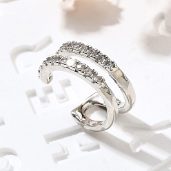 Платина Серьги-каффы из латуни с прозрачным кубическим цирконием, двухслойный с-образный, платина, 6.5x12x14 мм