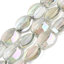 Бледно-Зеленый Стеклянные бусины с гальваническим покрытием , с половиным покрытием, овальные, бледно-зеленый, 17x14x6~6.5 мм, отверстие : 0.9~1 мм, около 36~37 шт / нитка, 23.82~24.80 дюйм (60.5~63 см)