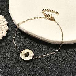 Золотой 304 браслеты из нержавеющей стали ссылка для женщин, плоские круглые с ромбами, ионное покрытие (ip), со стеклом, золотые, 6-3/4 дюйм (17 см)