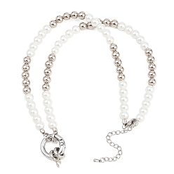 Платина Изготовление круглых бусин из латуни и АБС-пластика, имитирующих жемчуг., с пружинными кольцами ворот, без кадмия и без свинца, долговечный, стойки покрытие, платина, 17.48 дюйм (44.4 см)