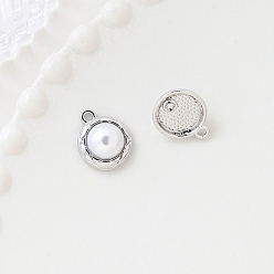 Half Round Platinum Тон сплава подвески, с пластиковыми бусинами из искусственного жемчуга, полукруглый, 18x15 мм