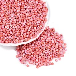 Light Coral Picasso Glass Seed Beads, Round Hole, Rondelle, Light Coral, 3~3.5x2~2.5mm, Hole: 0.9~1mm, about 12855pcs/pound