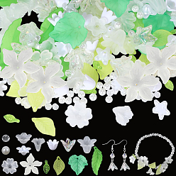 Clair Kits de bricolage pour feuilles et fleurs, y compris pendentifs acryliques, verre et perles acryliques, clair, 17.5x12mm, Trou: 1.5mm