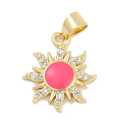 Светло-Вишневый Латунные микро проложить кубического циркония подвески, с эмалью, солнечные чары, без свинца и без кадмия, долговечный, стойки покрытие, светло-вишневый, 17x14.5x2.5 мм, отверстие : 5x3 мм