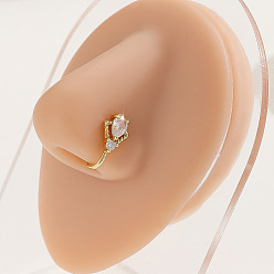 Золотой 3 шт. 3 стили латунные кольца для носа с прозрачным кубическим цирконием, цветочное сердце, золотые, 16x7 мм, 1 шт / стиль