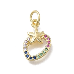 Настоящее золото 18K Латунные микро проложить кубического циркония прелести, ягода со звездой, без кадмия и без свинца, стойки покрытие, долговечный, реальный 18 k позолоченный, 14x9.5x2.5 мм, отверстие : 3.5 мм