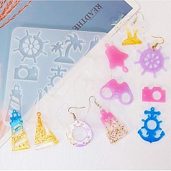 Anchor & Helm Якорь, штурвал и колокольчик на тему океана, силиконовые формы для подвесок своими руками, формы для литья смолы, для уф-смолы, изготовление изделий из эпоксидной смолы, серый, 127x127x5 мм, отверстие : 1.5~2.7 мм, внутренний диаметр: 18~48x19~48 мм