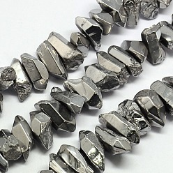 Platinum Plated Natural Electroplated Quartz Crystal Beads Strands, Nuggets, 15~30x10~14x10~13mm, Hole: 1mm, about 35~42pcs/strand, 15.7 inch